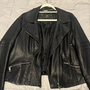 a.n.a Black Leather Jacket with Zipper Details